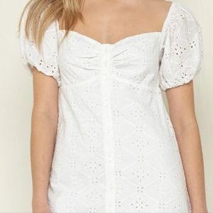 Oak + Fort Eyelet Dress, Size Medium, White